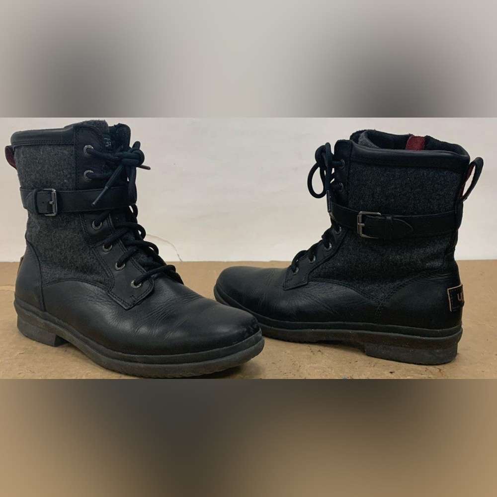 Ugg Black Leather Women's Ankle Boots Size 11 - Picture 2 of 5